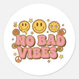Pegatina Redonda No Bad Vibes Retro Smiley Sticker 70s Groovy
