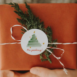 Pegatina Redonda No buscar el árbol navideño de color de agua estre