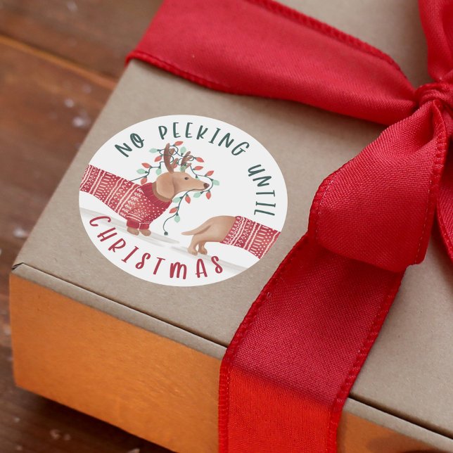 Pegatina Redonda No buscar hasta los Navidades | Dachshund Dog Swea (No Peeking Until Christmas | Dachshund Dog Sweater Classic Round Sticker)