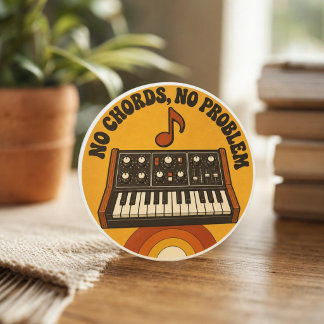 Pegatina Redonda No Chords, No Problem – Synth Nerd Humor