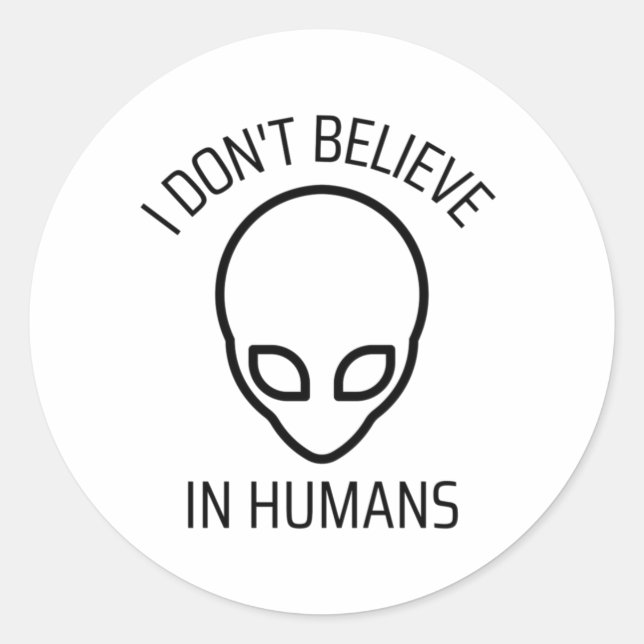 Pegatina Redonda No creo en los humanos (Anverso)