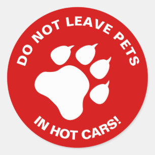 Pegatina Redonda No Deje Mascotas en Coches Calientes con Pata Blan