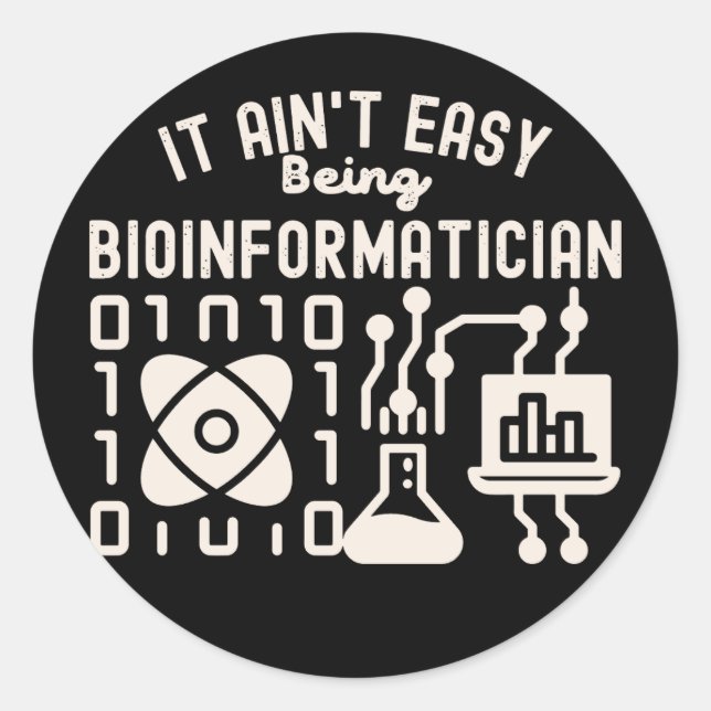 Pegatina Redonda No es fácil ser bioinformativo (Anverso)