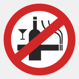 Pegatina Redonda NO fumar alcohol ⚠ Rótulo tailandés ⚠