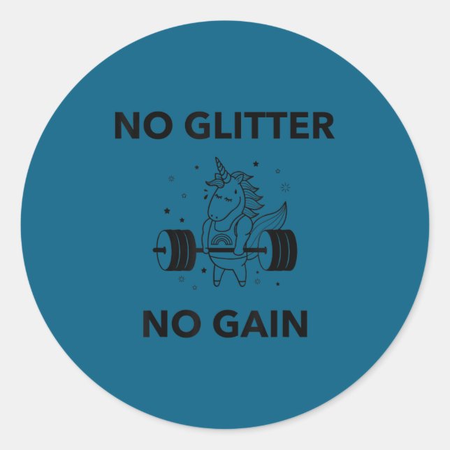 Pegatina Redonda No Glitter No Gain Funny Gym Workout Motivational  (Anverso)