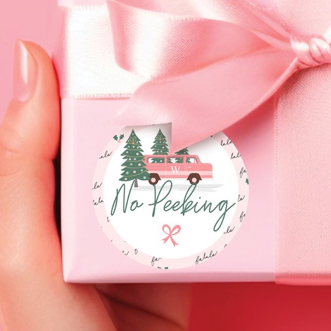 Pegatina Redonda No hay camioneta de Navidades rosados de la época  (Fa La Home For The Holiday Town & Pink Retro Van Wrapping Paper Sheets)