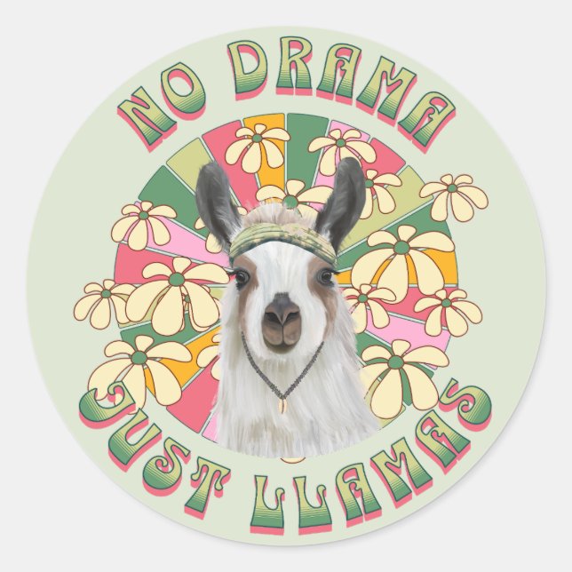 Pegatina Redonda No hay drama solo llamas - Cute Groovy Boho Llama (Anverso)