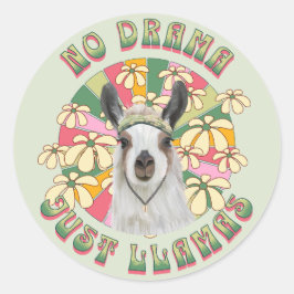 Pegatina Redonda No hay drama solo llamas - Cute Groovy Boho Llama