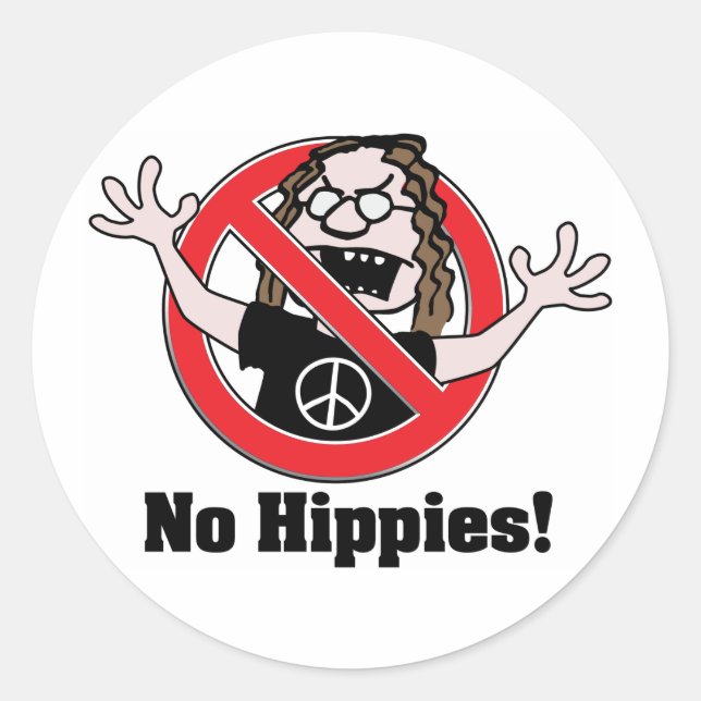 Pegatina Redonda ¡No hay hippies! (Anverso)