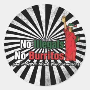 Pegatina Redonda No hay ilegales ni humor de inmigración de burrito