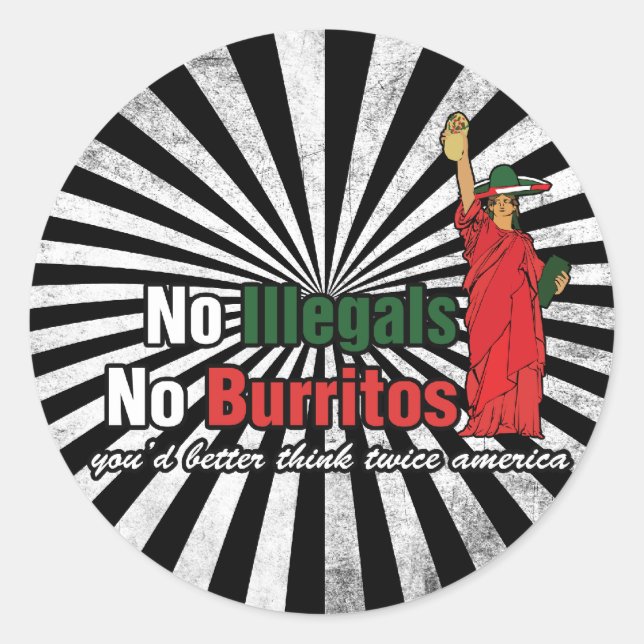 Pegatina Redonda No hay ilegales ni humor de inmigración de burrito (Anverso)