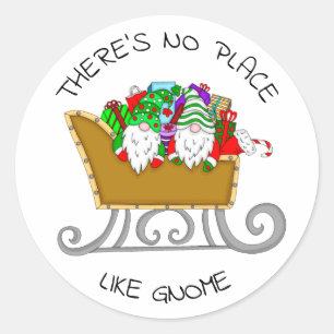 Pegatina Redonda No hay lugar como Gnome, Navidades