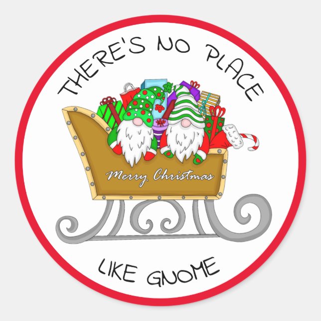 Pegatina Redonda No hay lugar como Gnome, Navidades Classic R (Anverso)
