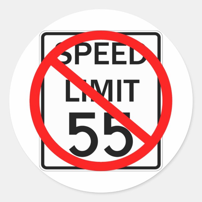 Pegatina Redonda No hay Rótulo de límite de velocidad de 55 mph (Anverso)