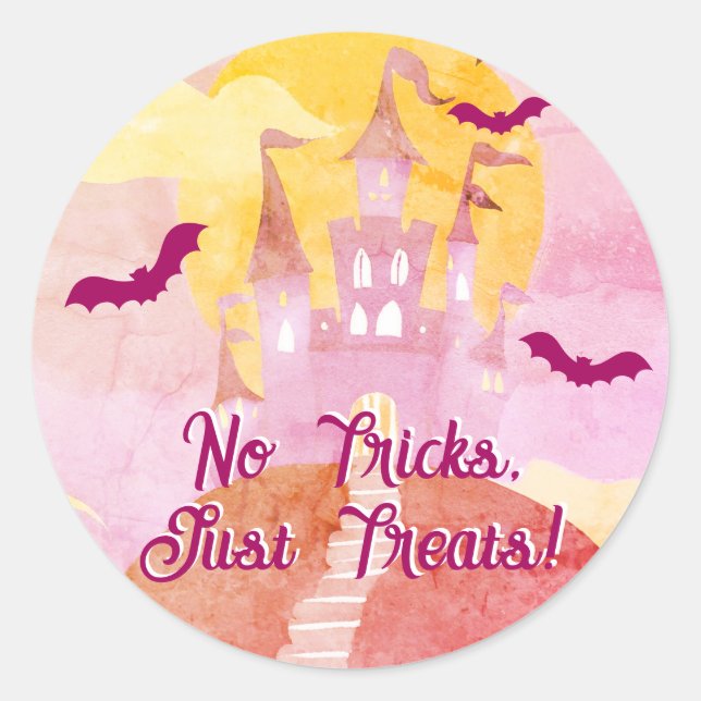 Pegatina Redonda No hay trucos para tratar a Spooky Castle Hallowee (Anverso)