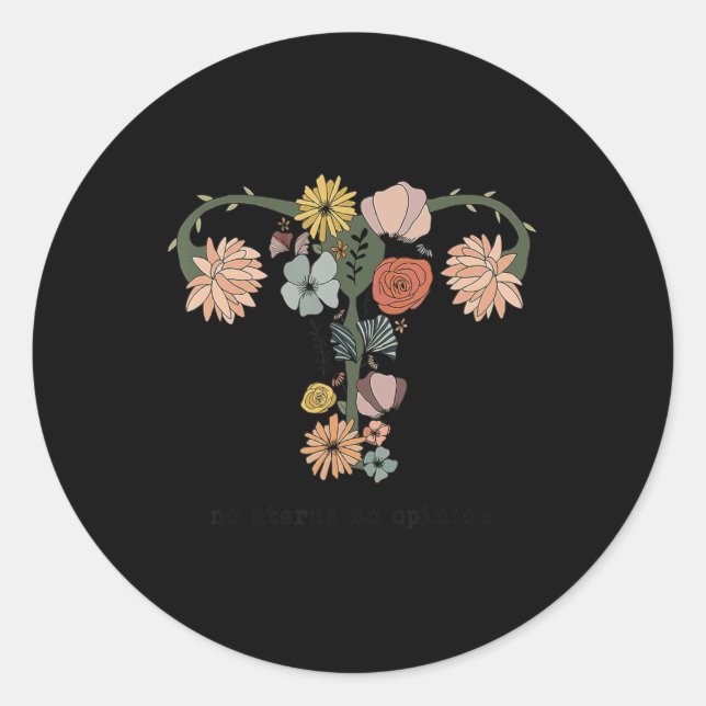 Pegatina Redonda No hay útero, no hay opinión de feminista pro-elec (Anverso)