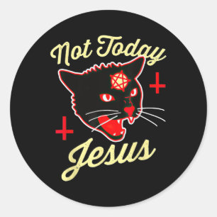 Pegatina Redonda No Hoy Jesús Ama A Satanás La Cruz De La Muerte De