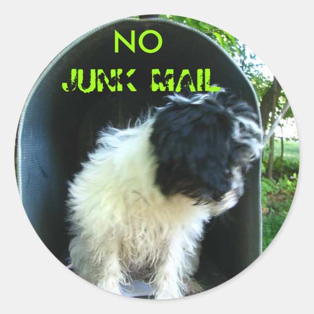 Pegatina Redonda No JUNK MAIL PUPPY (Anverso)