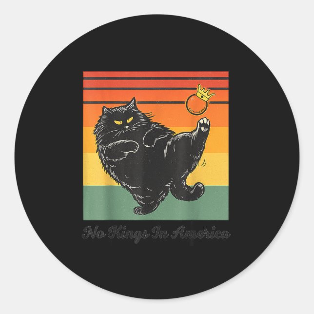 Pegatina Redonda No Kings In America Black Cat Funny Cat Kicking Cr (Anverso)