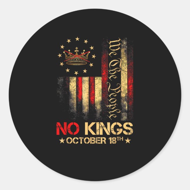 Pegatina Redonda No Kings Vintage America Flag 1776 (Anverso)