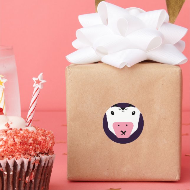 Pegatina Redonda No le digas a la vaca secreta kawaii (Fiesta)