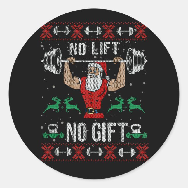 Pegatina Redonda No Lift No Gift Ugly Christmas Sweater Gym Santa (Anverso)