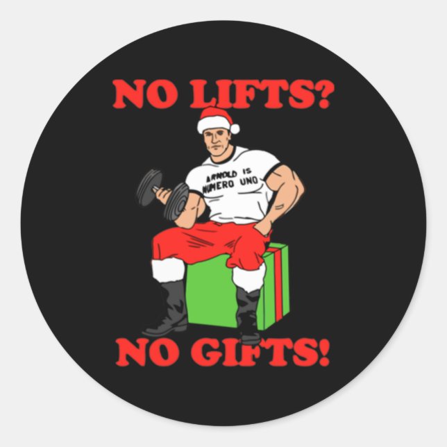 Pegatina Redonda No Lifts No Arnold Schwarzenegger Christma  (Anverso)