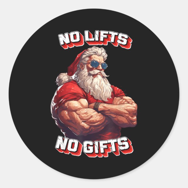 Pegatina Redonda No Lifts No Bodybuilder Fitness Santa Christmas  (Anverso)