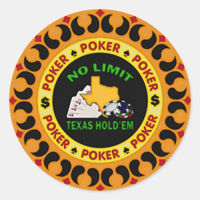 Pegatina Redonda No Límite Texas Hold'em Poker Chip (Anverso)