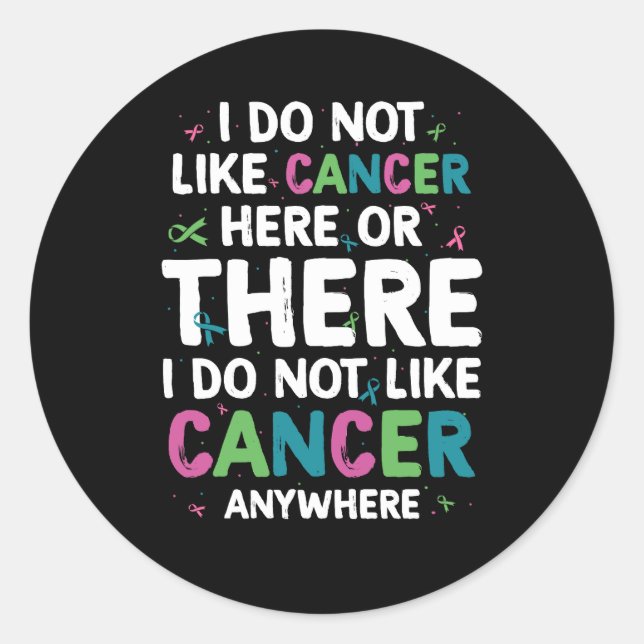 Pegatina Redonda No Me Gusta El Cáncer Aquí Ni Allí Donde Odio (Anverso)