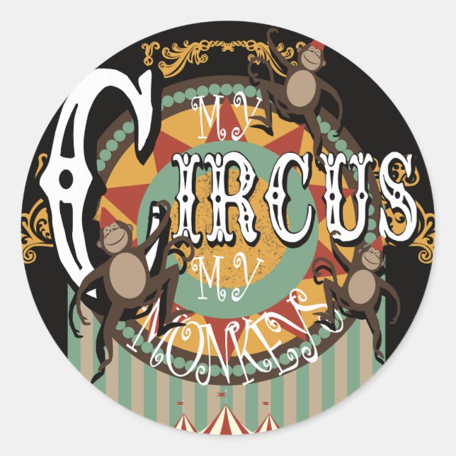 Pegatina Redonda No mi circo, no mis monos (Anverso)