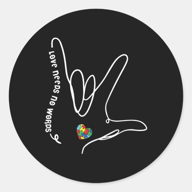 Pegatina Redonda No Necesita Palabras Asl Puzzle Piece Autismo del  (Anverso)