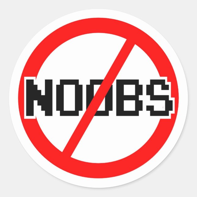 Pegatina Redonda NO NOOBS - mono geek/hacker/pc/código (Anverso)