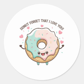 Pegatina Redonda "No Olviden Que Te Amo", Kawaii Donut