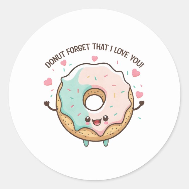 Pegatina Redonda "No Olviden Que Te Amo", Kawaii Donut (Anverso)
