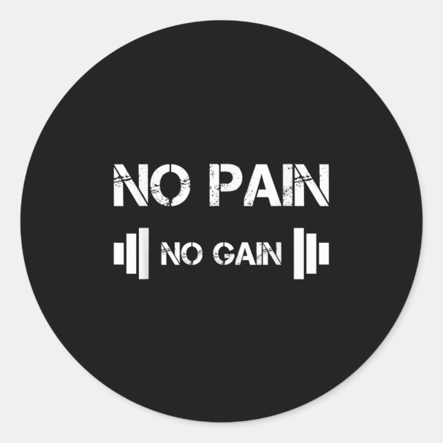 Pegatina Redonda No Pain No Gain Workout Motivation  (Anverso)