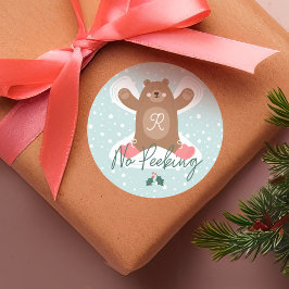 Pegatina Redonda No Peeking Cute Woodland Bear Angel de Nieve