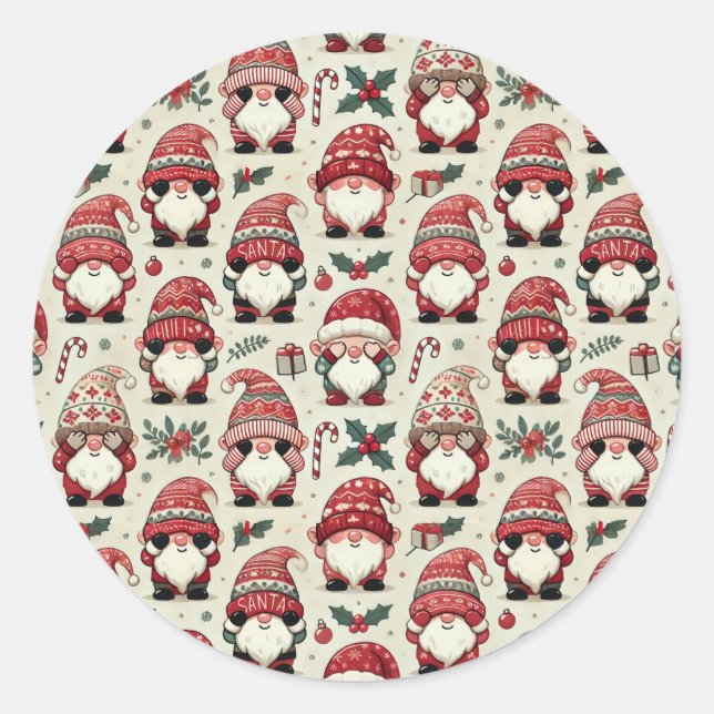 Pegatina Redonda No Peeking Illustrated Gnome Christmas Stickers (Anverso)