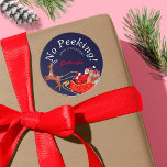 Pegatina Redonda No Peeking Vintage Christmas Santa Sleigh<br><div class="desc">Nada De Mirar Antes De La Pegatina De Navidad. Celebra la época mágica y festiva de las fiestas con nuestra fiesta personalizado sin hacer sonar la pegatina navideña. Un lindo y hermoso padre Papá Noel, con la mano de Papá Noel, pintó ilustracion en trineo con su reno, en el cielo...</div>