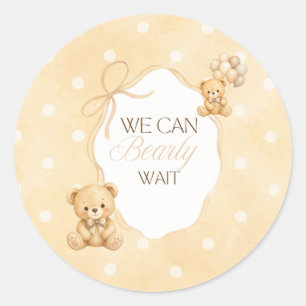 Pegatina Redonda No Podemos Esperar Más Oso De Peluche Neutral Baby