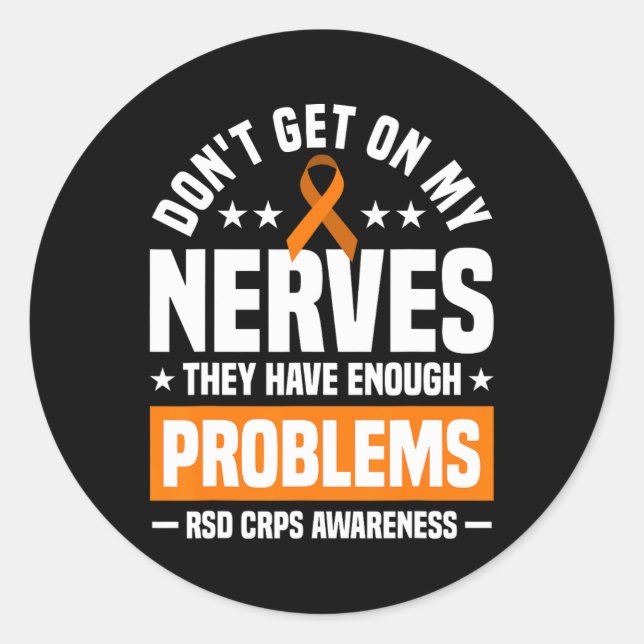 Pegatina Redonda No pongas en mis nervios, conciencia de RSD CRPS (Anverso)