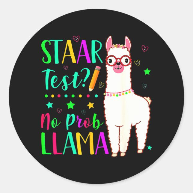 Pegatina Redonda No Prob Llama Funny Teacher Exam Test Day (Anverso)