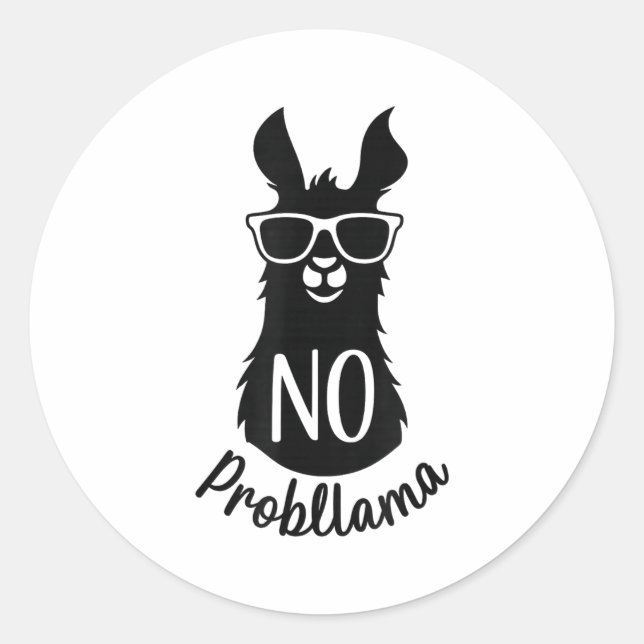 Pegatina Redonda No Probllama Gift Humor Word Game Lama No Problema (Anverso)
