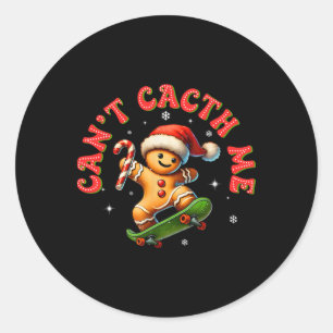 Pegatina Redonda No Puede Atraparme Groovy Navidad Hombre de Jengib