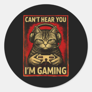 Pegatina Redonda No puedo escucharte Estoy jugando Gato jugador div