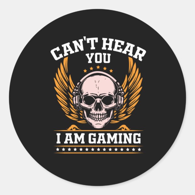 Pegatina Redonda No puedo oírte estoy jugando (Anverso)