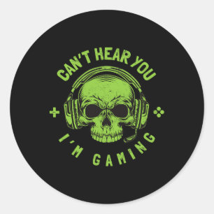 Pegatina Redonda No puedo oírte, estoy jugando - Auriculares con ca