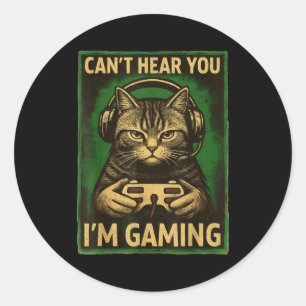 Pegatina Redonda No puedo oírte Estoy jugando Gato gamer divertido