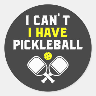 Pegatina Redonda No puedo tener pickleball, Pickleball Lover