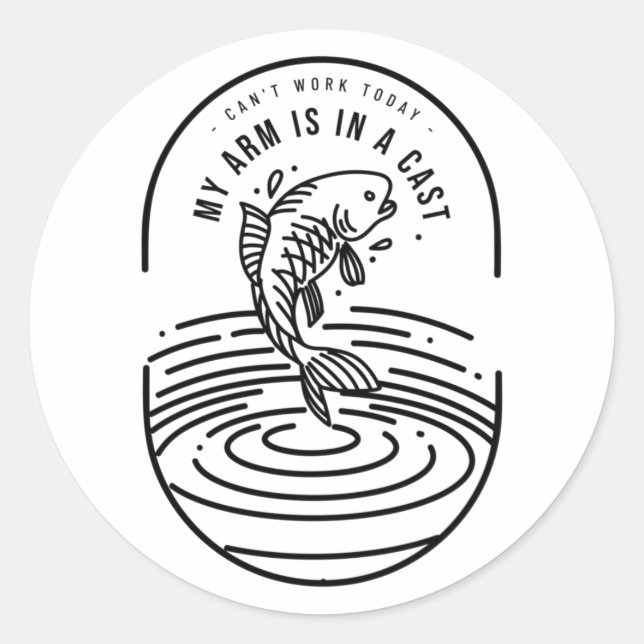 Pegatina Redonda No puedo trabajar hoy, mi brazo está enyesado (Anverso)